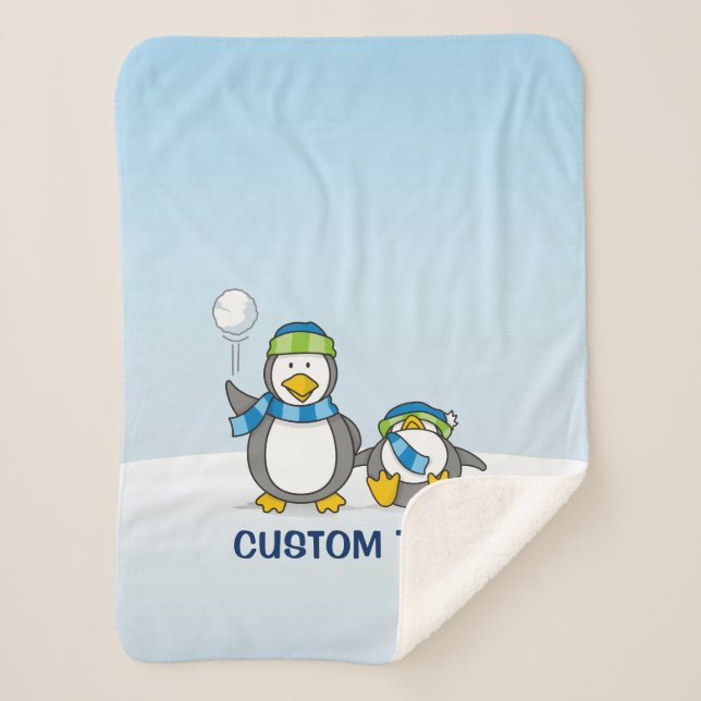 Snowballing penguins sherpa blanket (Front)