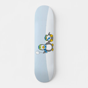 Snowballing penguins skateboard