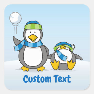 Snowballing penguins square sticker