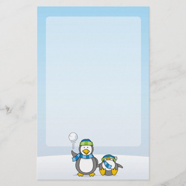 Snowballing penguins stationery (Front)