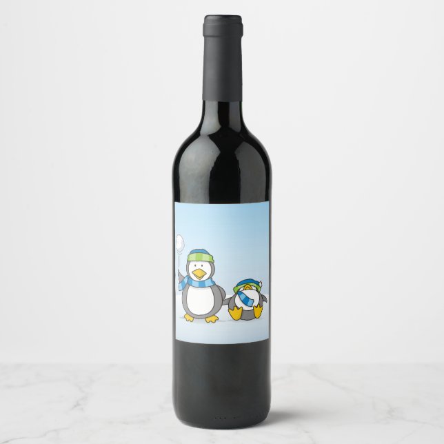 Snowballing penguins wine label (Front)