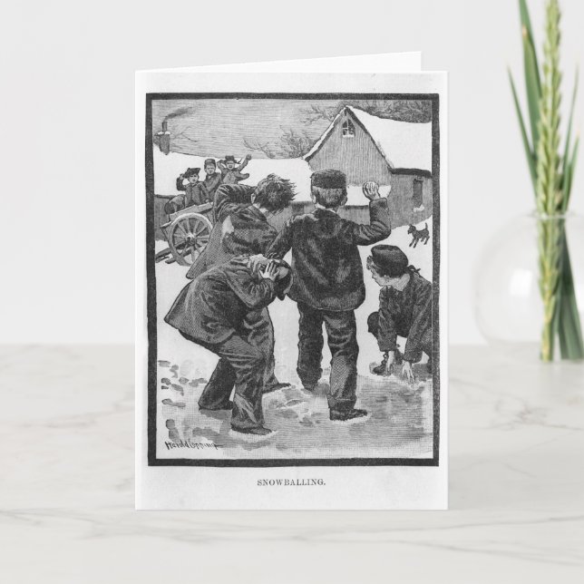 Snowballing! Vintage Victorian Christmas Scene Holiday Card (Front)