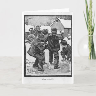 Snowballing! Vintage Victorian Christmas Scene Holiday Card