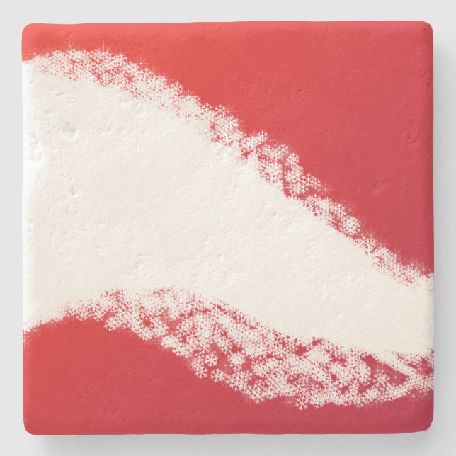 Snowbank on Red Christmas Stone Coaster (Front)