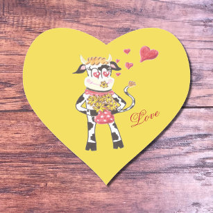 Snowbell the cow , in love , yellow heart stickers