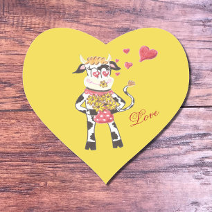 Snowbell the cow , in love , yellow heart stickers