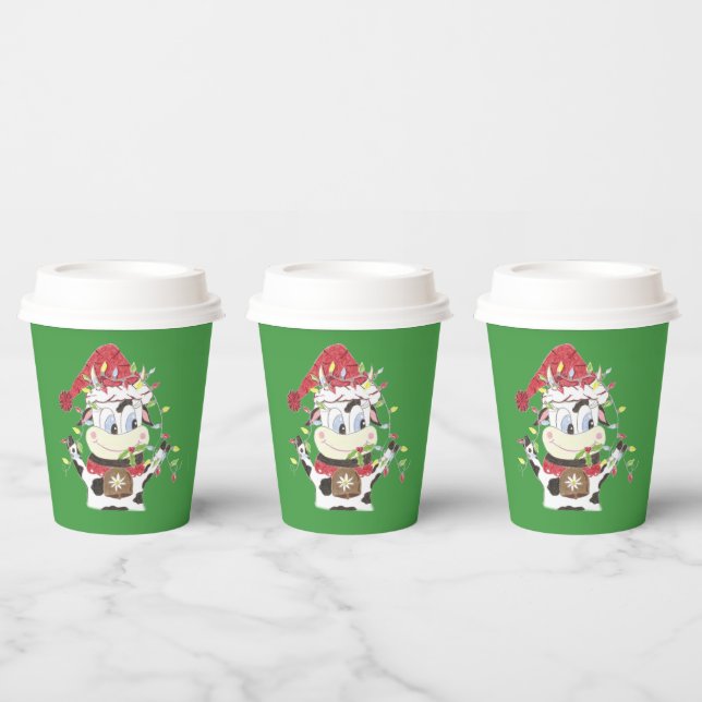 Snowbell the cow & the Xmas lights green paper cup (Multi)