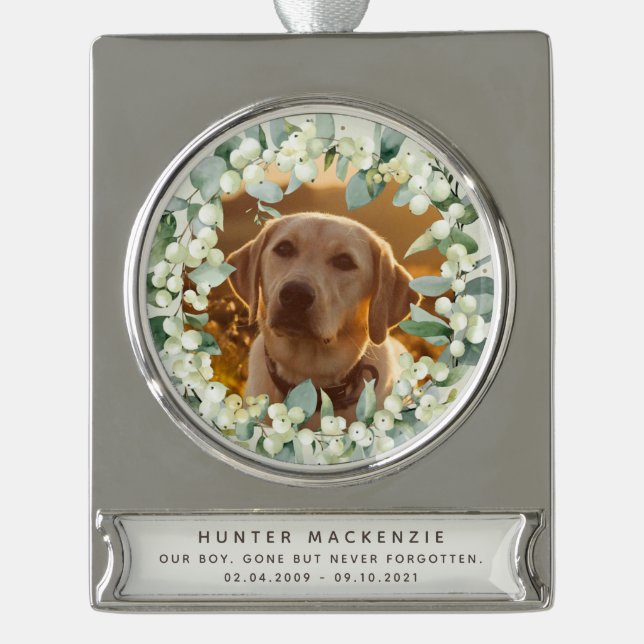 Snowberries - Pet Memorial or Pet Christmas Photo Silver Plated Banner Ornament (Front)