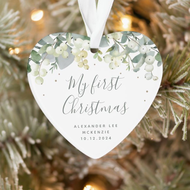 Snowberry Baby's First Christmas Photo Heart Ornament (Tree)