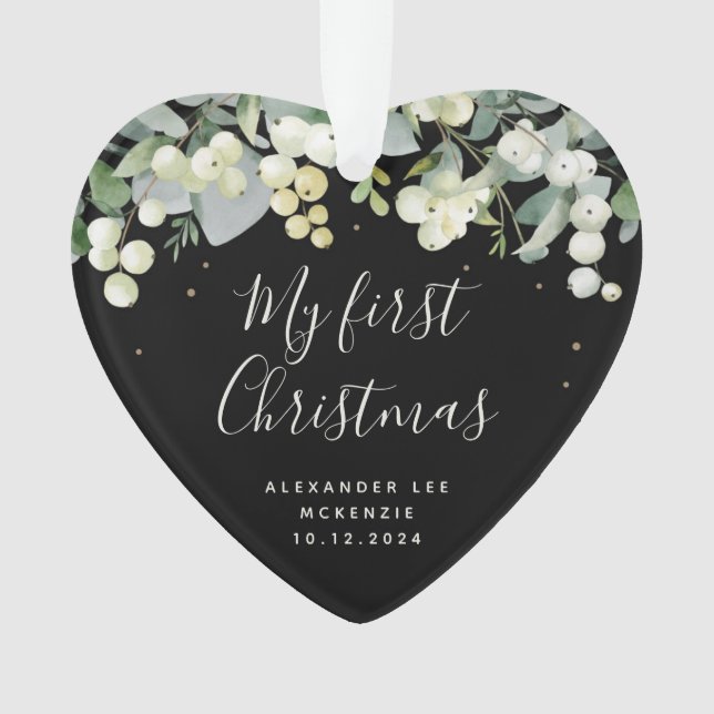 Snowberry Baby's First Christmas Photo Heart Ornament (Front)