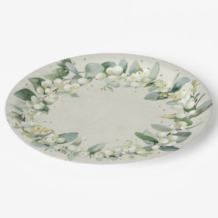 Snowberry Christmas Wreath Holiday Party Paper Plate