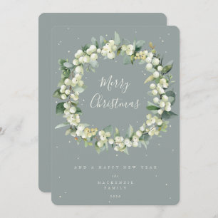 Snowberry + Eucalyptus Christmas Wreath Non-Photo Holiday Card