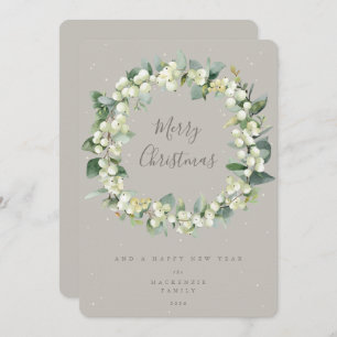 Snowberry + Eucalyptus Christmas Wreath Non-Photo Holiday Card