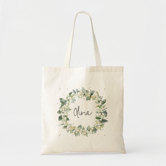 Snowberry+Eucalyptus Wedding/Bridal Shower Tote Bag (Front)