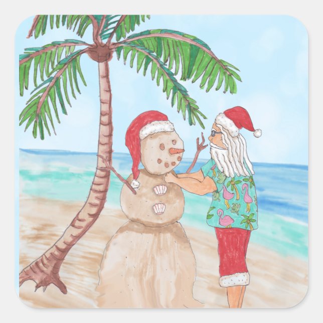 Snowbird Santa and Sandy Snowman   Square Sticker (Front)