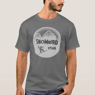 Snowbird Utah grey snowboarder guys tee