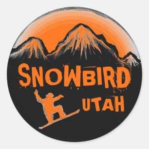 Snowbird Utah orange theme snowboard stickers