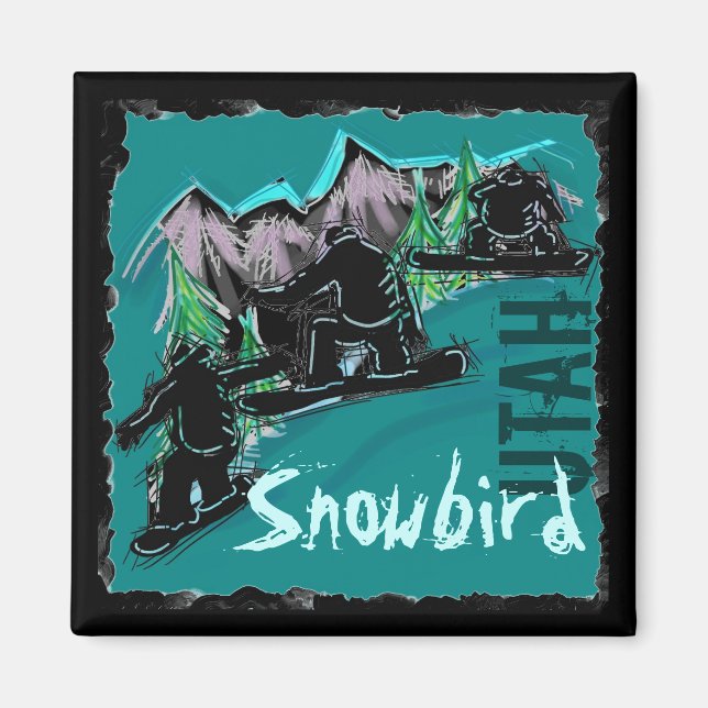 Snowbird Utah snowboard magnet (Front)