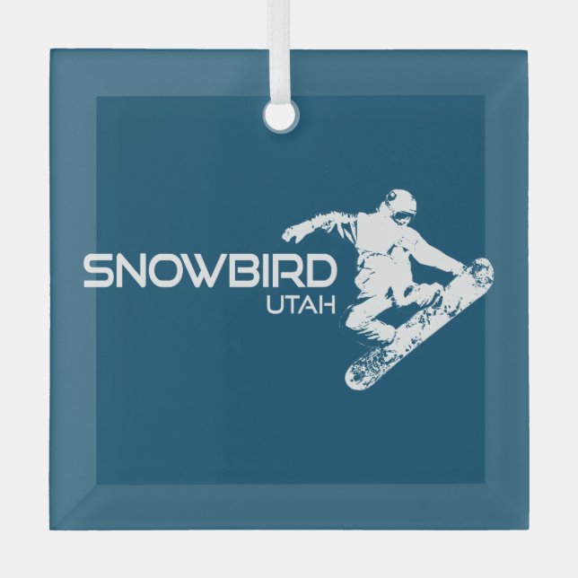 Snowbird Utah Snowboarder Glass Tree Decoration (Front)
