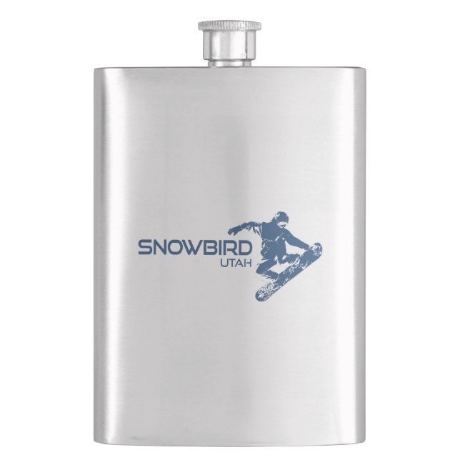 Snowbird Utah Snowboarder Hip Flask (Front)