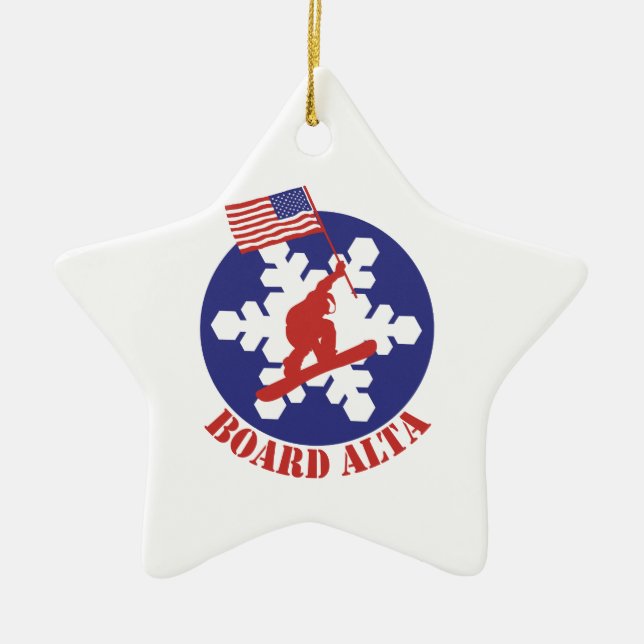 Snowboard Alta Ceramic Tree Decoration (Front)