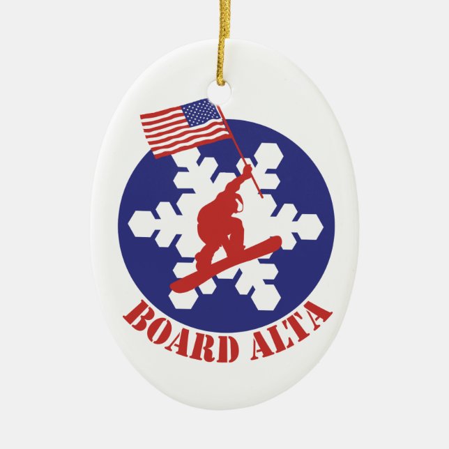 Snowboard Alta Ceramic Tree Decoration (Front)