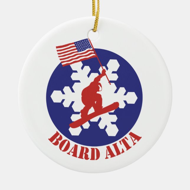 Snowboard Alta Ceramic Tree Decoration (Front)