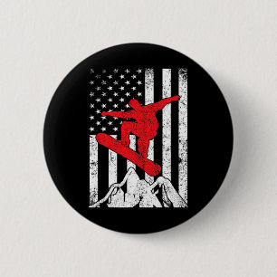 Snowboard American Flag Patriotic Snowboarding Win 6 Cm Round Badge