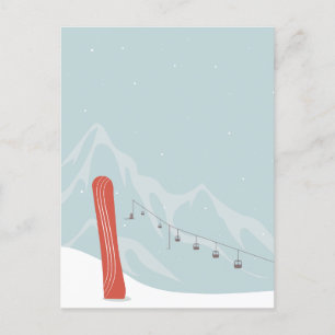 Snowboard and Ski Lift in Winter Wonderland Holiday Postcard