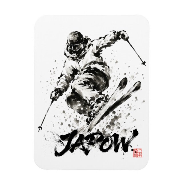 Snowboard Brush Art - Skier Light Magnet (Vertical)