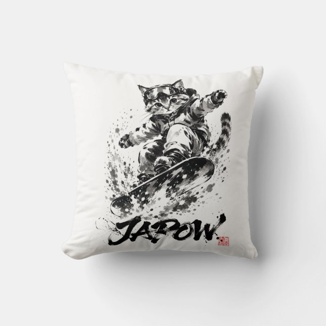 Snowboard Brush Art - Snowboarder cat Cushion (Front)