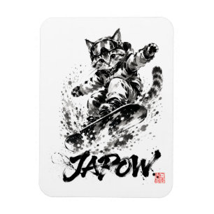 Snowboard Brush Art - Snowboarder cat Magnet