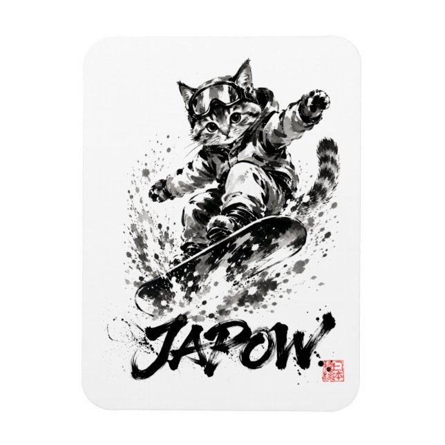 Snowboard Brush Art - Snowboarder cat Magnet (Vertical)