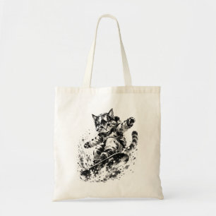 Snowboard Brush Art - Snowboarder cat -No Logo Tote Bag