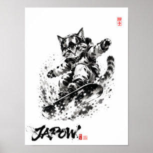 Snowboard Brush Art - Snowboarder cat Poster