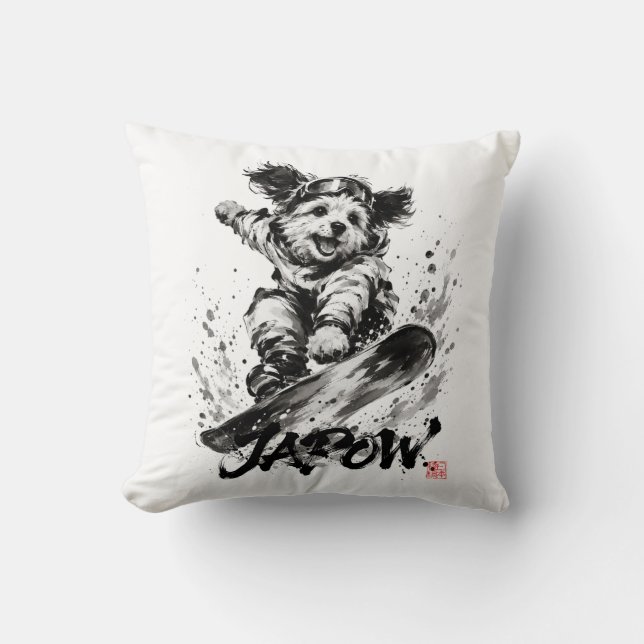 Snowboard Brush Art - Snowboarder Dog Cushion (Front)
