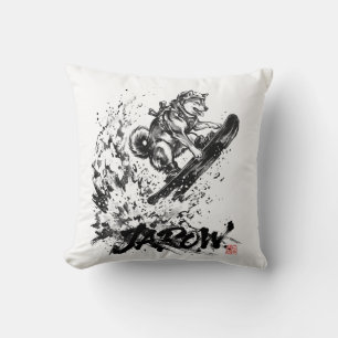 Snowboard Brush Art - Snowboarder Dog Huskey Cushion