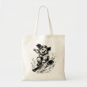 Snowboard Brush Art - Snowboarder Dog Puppy Tote Bag