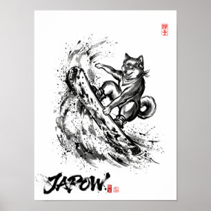Snowboard Brush Art - Snowboarder Dog Shiba ポスター Poster