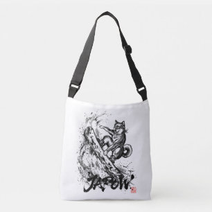 Snowboard Brush Art - Snowboarder Dog Shiba Inu Crossbody Bag
