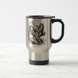 Snowboard Brush Art - Snowboarder Dog Shiba Inu Travel Mug