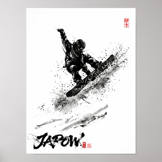 Snowboard Brush Art - Snowboarder Grab Poster (Front)