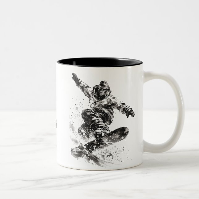 Snowboard Brush Art - Snowboarder Light Two-Tone Coffee Mug (Right)