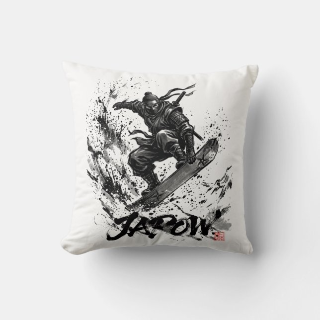 Snowboard Brush Art - Snowboarder Ninja Cushion (Front)