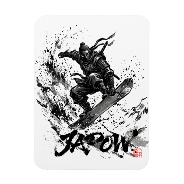 Snowboard Brush Art - Snowboarder Ninja Magnet (Vertical)