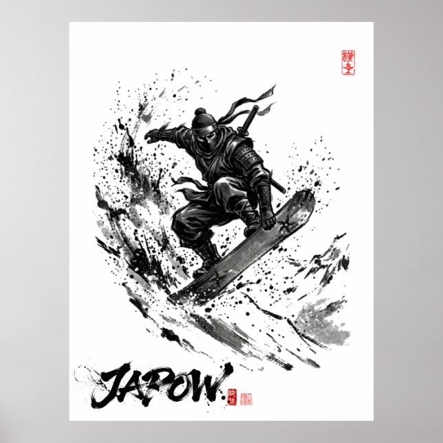 Snowboard Brush Art - Snowboarder Ninja Poster (Front)
