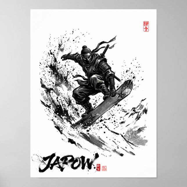 Snowboard Brush Art - Snowboarder Ninja Poster (Front)