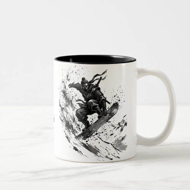 Snowboard Brush Art - Snowboarder Ninja Two-Tone Coffee Mug (Right)