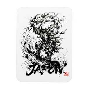 Snowboard Brush Art - Snowboarder Raijin God Magnet
