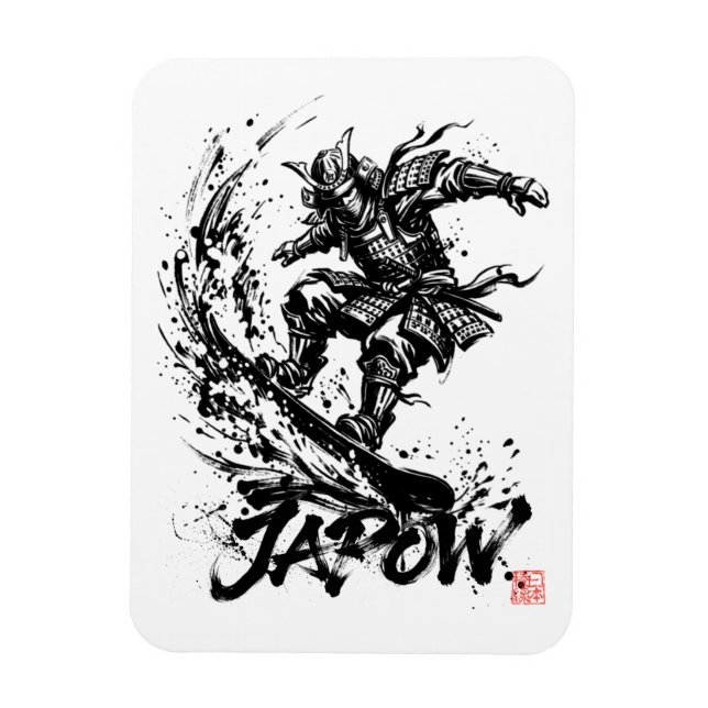 Snowboard Brush Art - Snowboarder Samurai Magnet (Vertical)